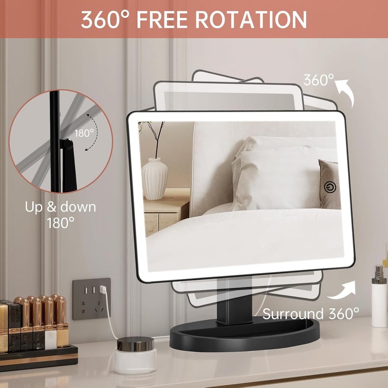 FUNTOUCH Large Lighted Makeup Mirror with Lights, 3 Color Lighting Modes Light Up Mirror with 88 LED, 10X Magnification and 360Â° Rotation Touch Screen Tabletop Cosmetic Vanity Make Up Mirror (Black) - Image 5